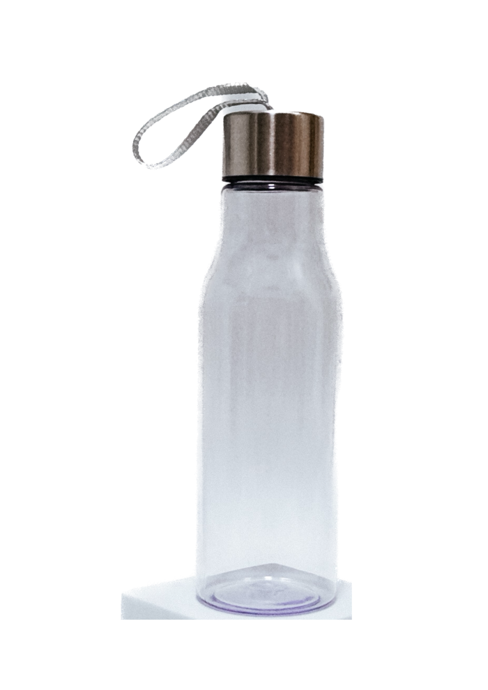 Clear platic bottle with lid.