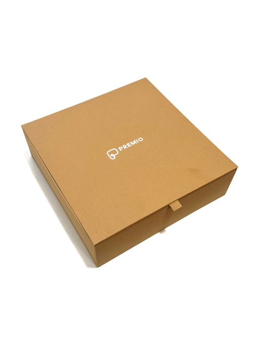 Brown rigid box.