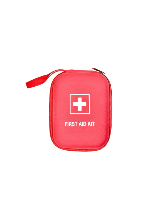A photo of red first aid kit in a hard case.