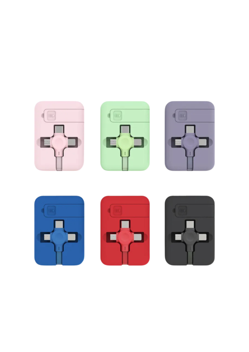 A photo of a complete set of retractable charging cable set.