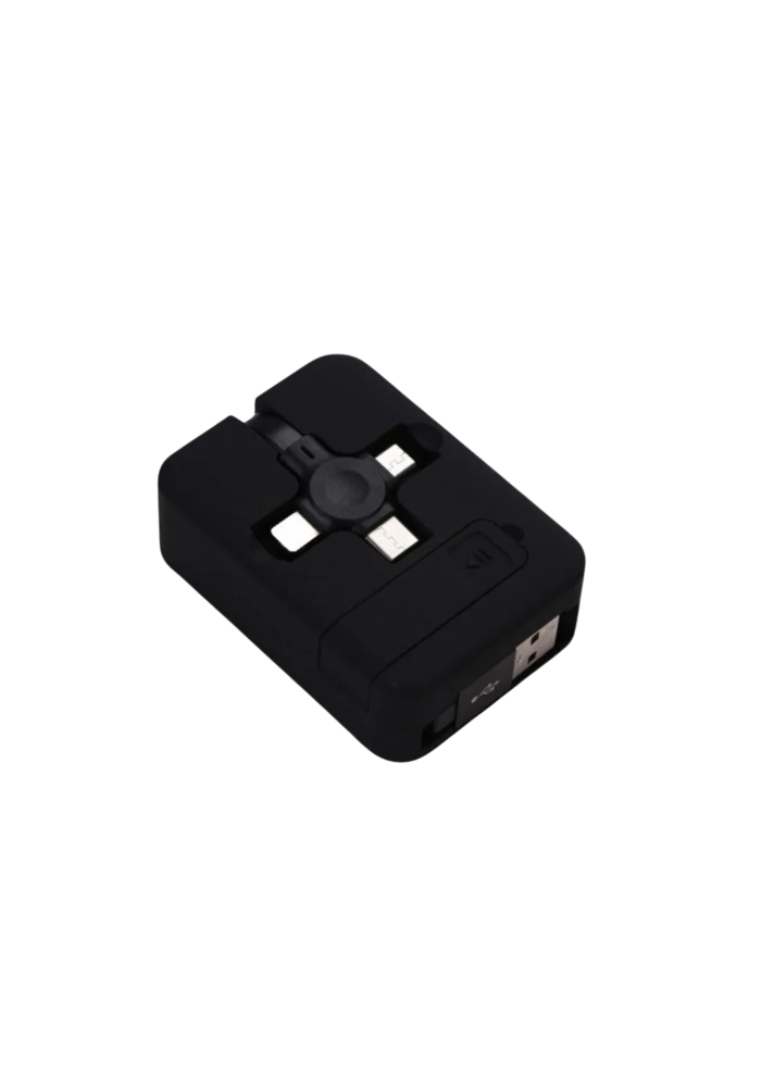 3-in-1 retractable charging cable set in black color.