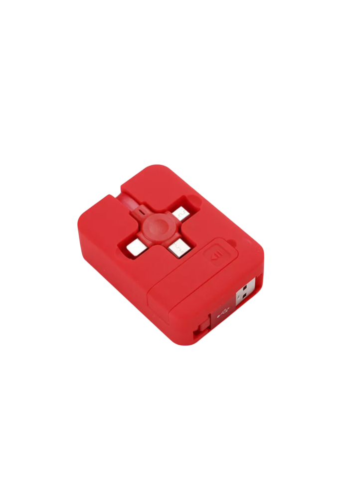 3-in-1 retractable charging cable set in red color.