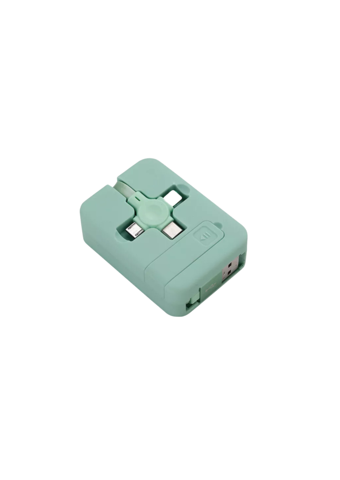 3-in-1 retractable charging cable set in green color.
