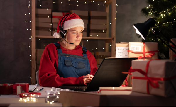 a-woman-using-a-laptop-and-wearing-a-santa-hat